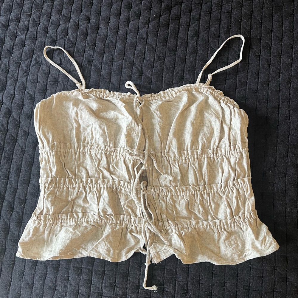 Women's Beige Linen Sleeveless Top